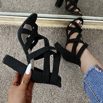 Amazon.com: ZBYY Women's Ankle Strap Dress Pump Chunky High